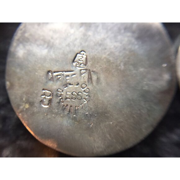 Vtg 1970's Turquoise & Coral Inlaid Earrings Double Circle Screw Back Sterling - Picture 3 of 6